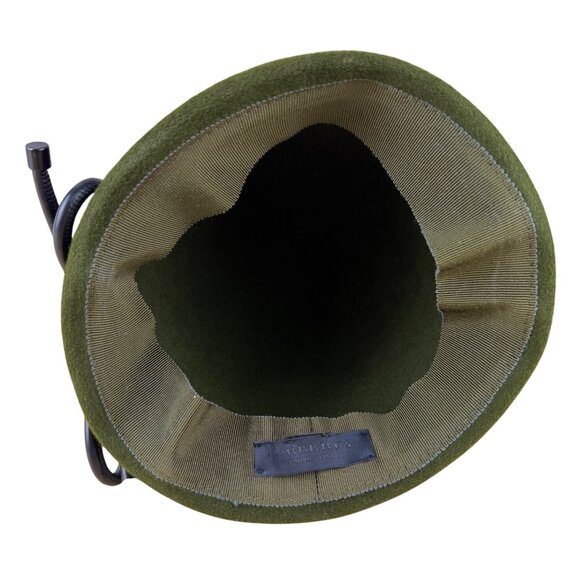 Womens Green Wool Cloche Hat With Black Leather Bow Accent - Picture 8 of 11